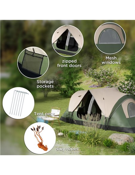 Outsunny Camping Tent for 6-8 Man with 2000mm Waterproof Rainfly and Carry Bag for Fishing Hiking Festival, Dark Green A20-422V0 - pic 65345 | FastDaddyshop