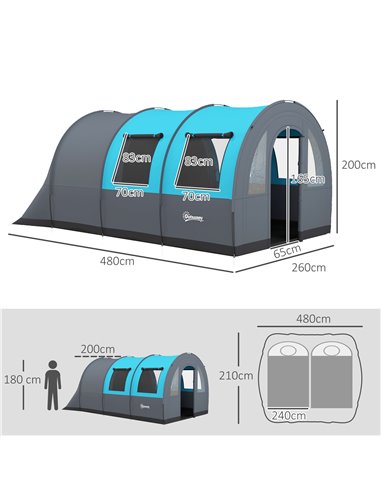 Outsunny 3000mm Waterproof Camping Tent, 5-6 Man Family Tent with Living and Bedroom, Carry Bag Included, Grey and Blue A20-373V