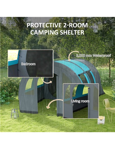 Outsunny 3000mm Waterproof Camping Tent, 5-6 Man Family Tent with Living and Bedroom, Carry Bag Included, Grey and Blue A20-373V - pic 65350 | FastDaddyshop