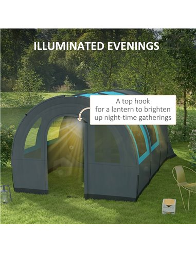 Outsunny 3000mm Waterproof Camping Tent, 5-6 Man Family Tent with Living and Bedroom, Carry Bag Included, Grey and Blue A20-373V