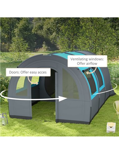 Outsunny 3000mm Waterproof Camping Tent, 5-6 Man Family Tent with Living and Bedroom, Carry Bag Included, Grey and Blue A20-373V