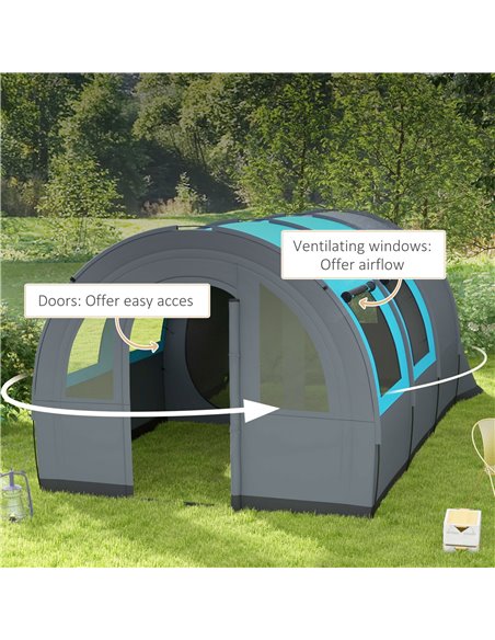 Outsunny 3000mm Waterproof Camping Tent, 5-6 Man Family Tent with Living and Bedroom, Carry Bag Included, Grey and Blue A20-373V - pic 65352 | FastDaddyshop