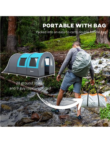 Outsunny 3000mm Waterproof Camping Tent, 5-6 Man Family Tent with Living and Bedroom, Carry Bag Included, Grey and Blue A20-373V