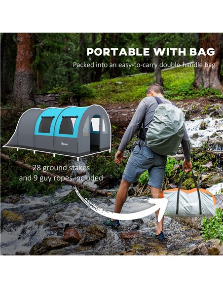 Outsunny 3000mm Waterproof Camping Tent, 5-6 Man Family Tent with Living and Bedroom, Carry Bag Included, Grey and Blue A20-373V - pic 65353 | FastDaddyshop