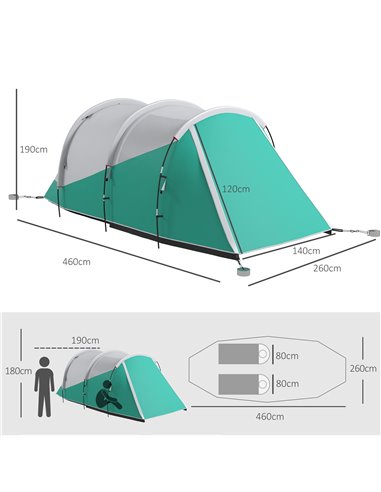 Outsunny 2 Room Camping Tent for 4-5 Man, 3000mm Waterproof Family Tent with Carry Bag, for Fishing Hiking Festival, Green A20-3