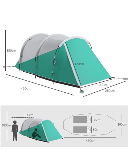 Outsunny 2 Room Camping Tent for 4-5 Man, 3000mm Waterproof Family Tent with Carry Bag, for Fishing Hiking Festival, Green A20-3 - pic 65358 | FastDaddyshop