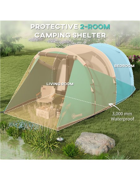 Outsunny 2 Room Camping Tent for 4-5 Man, 3000mm Waterproof Family Tent with Carry Bag, for Fishing Hiking Festival, Green A20-3 - pic 65359 | FastDaddyshop
