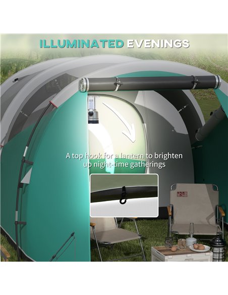 Outsunny 2 Room Camping Tent for 4-5 Man, 3000mm Waterproof Family Tent with Carry Bag, for Fishing Hiking Festival, Green A20-3 - pic 65360 | FastDaddyshop