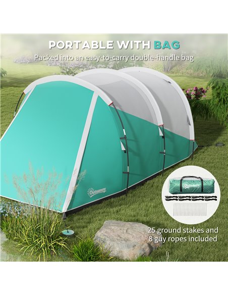 Outsunny 2 Room Camping Tent for 4-5 Man, 3000mm Waterproof Family Tent with Carry Bag, for Fishing Hiking Festival, Green A20-3 - pic 65363 | FastDaddyshop