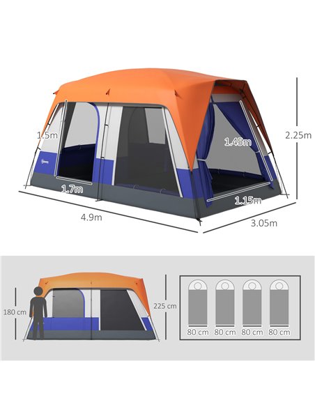 Outsunny Seven-Man Camping Tent, with Small Rainfly and Accessories - Orange A20-395V00OG - pic 65367 | FastDaddyshop