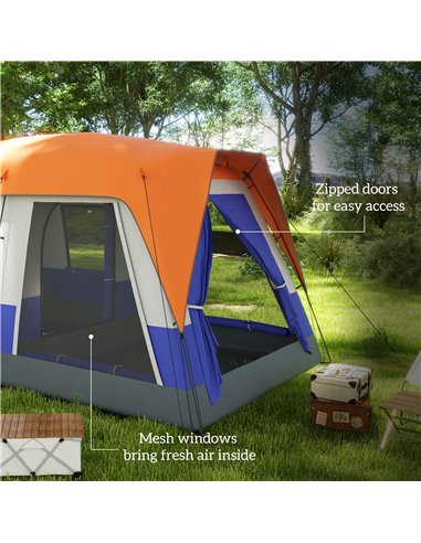 Outsunny Seven-Man Camping Tent, with Small Rainfly and Accessories - Orange A20-395V00OG