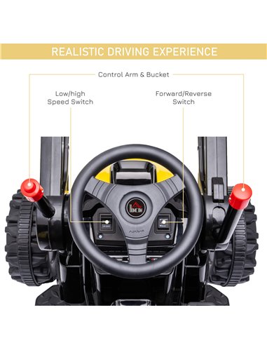 HOMCOM Kids Digger Ride On Excavator 6V Battery Powered Construction Tractor Music Headlight Moving Forward Backward Gear for 3-