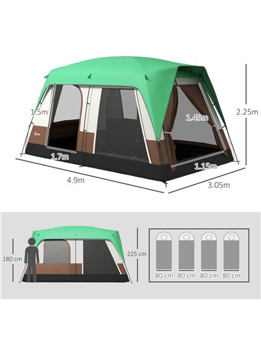 Outsunny Seven-Man Camping Tent, with Small Rainfly and Accessories - Green A20-395V00GN