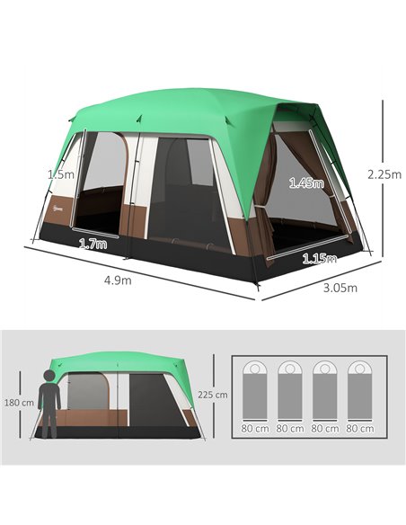 Outsunny Seven-Man Camping Tent, with Small Rainfly and Accessories - Green A20-395V00GN - pic 65376 | FastDaddyshop