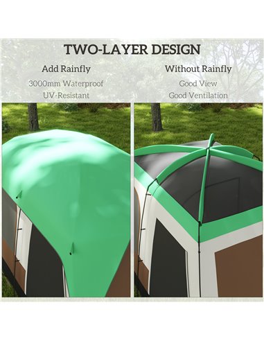Outsunny Seven-Man Camping Tent, with Small Rainfly and Accessories - Green A20-395V00GN