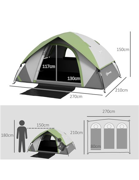 Outsunny 4-5 Man Single Room Camping Tent, 3000mm Waterproof, with Sewn-in Groundsheet and Carry Bag, Grey and Green A20-407V00G - pic 65385 | FastDaddyshop