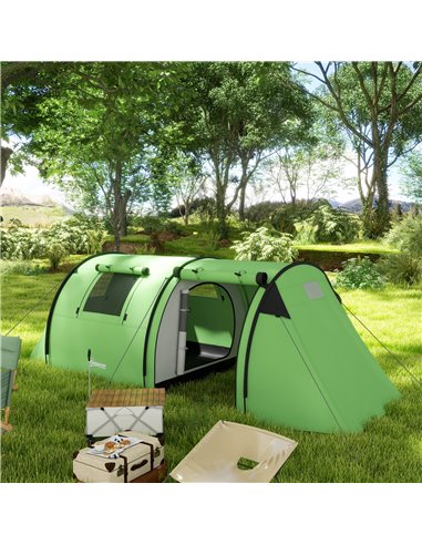 Outsunny 3000mm Waterproof Camping Tent, 3-4 Man Family Tent with Bedroom and Living Room, Portable with Bag, Dark Green A20-400