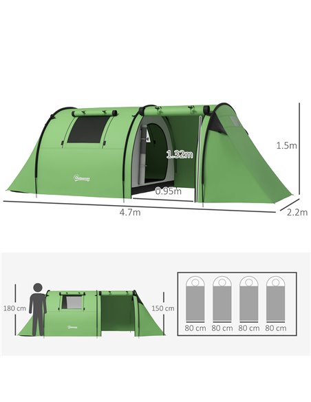 Outsunny 3000mm Waterproof Camping Tent, 3-4 Man Family Tent with Bedroom and Living Room, Portable with Bag, Dark Green A20-400 - pic 65394 | FastDaddyshop
