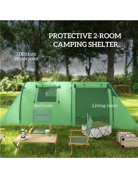 Outsunny 3000mm Waterproof Camping Tent, 3-4 Man Family Tent with Bedroom and Living Room, Portable with Bag, Dark Green A20-400 - pic 65395 | FastDaddyshop