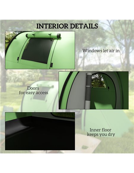 Outsunny 3000mm Waterproof Camping Tent, 3-4 Man Family Tent with Bedroom and Living Room, Portable with Bag, Dark Green A20-400 - pic 65397 | FastDaddyshop