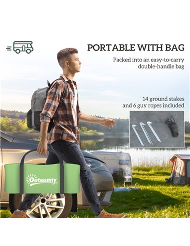 Outsunny 3000mm Waterproof Camping Tent, 3-4 Man Family Tent with Bedroom and Living Room, Portable with Bag, Dark Green A20-400