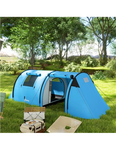 Outsunny 3000mm Waterproof Camping Tent, 3-4 Man Family Tent with Bedroom and Living Room, Portable with Bag, Sky Blue A20-400V0