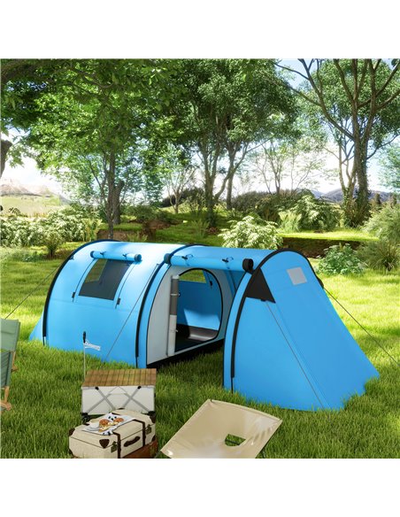 Outsunny 3000mm Waterproof Camping Tent, 3-4 Man Family Tent with Bedroom and Living Room, Portable with Bag, Sky Blue A20-400V0 - pic 65402 | FastDaddyshop