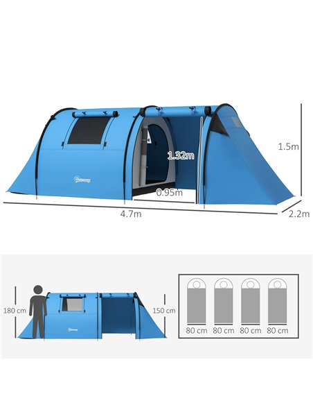 Outsunny 3000mm Waterproof Camping Tent, 3-4 Man Family Tent with Bedroom and Living Room, Portable with Bag, Sky Blue A20-400V0 - pic 65403 | FastDaddyshop