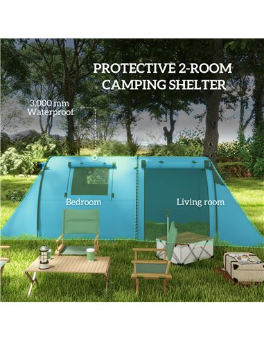 Outsunny 3000mm Waterproof Camping Tent, 3-4 Man Family Tent with Bedroom and Living Room, Portable with Bag, Sky Blue A20-400V0