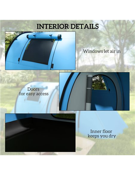 Outsunny 3000mm Waterproof Camping Tent, 3-4 Man Family Tent with Bedroom and Living Room, Portable with Bag, Sky Blue A20-400V0 - pic 65406 | FastDaddyshop