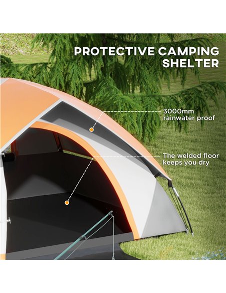Outsunny 4-5 Man Single Room Camping Tent, 3000mm Waterproof, with Sewn-in Groundsheet and Carry Bag, Grey and Orange A20-407V00 - pic 65413 | FastDaddyshop