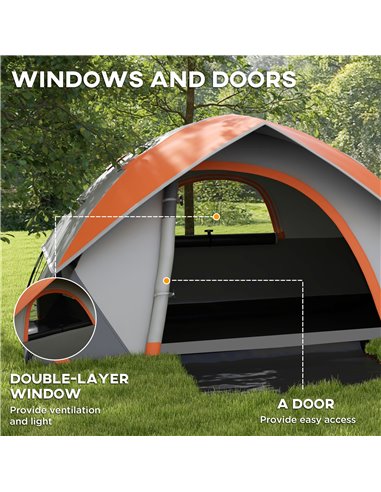 Outsunny 4-5 Man Single Room Camping Tent, 3000mm Waterproof, with Sewn-in Groundsheet and Carry Bag, Grey and Orange A20-407V00