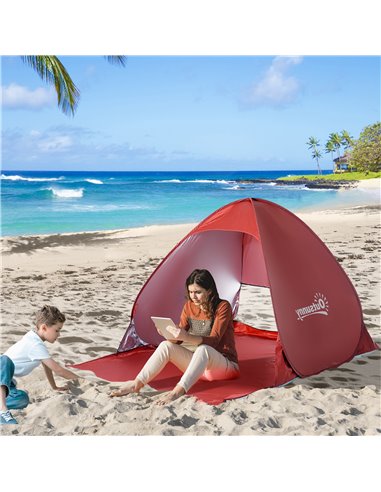 Outsunny Portable Pop-Up Beach Tent for 2-3 Persons, UV Protection Sun Shade Shelter, Lightweight and Easy Setup, Red A20-036RD