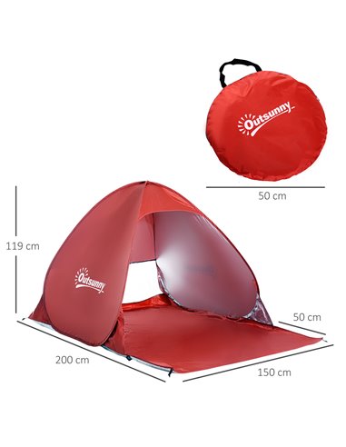Outsunny Portable Pop-Up Beach Tent for 2-3 Persons, UV Protection Sun Shade Shelter, Lightweight and Easy Setup, Red A20-036RD