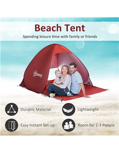 Outsunny Portable Pop-Up Beach Tent for 2-3 Persons, UV Protection Sun Shade Shelter, Lightweight and Easy Setup, Red A20-036RD