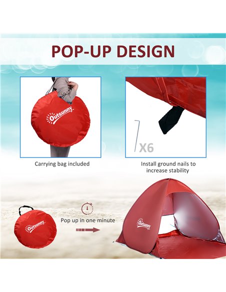 Outsunny Portable Pop-Up Beach Tent for 2-3 Persons, UV Protection Sun Shade Shelter, Lightweight and Easy Setup, Red A20-036RD - pic 65432 | FastDaddyshop