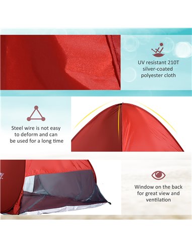 Outsunny Portable Pop-Up Beach Tent for 2-3 Persons, UV Protection Sun Shade Shelter, Lightweight and Easy Setup, Red A20-036RD