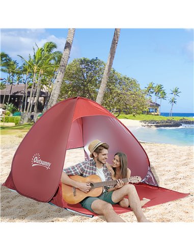 Outsunny Portable Pop-Up Beach Tent for 2-3 Persons, UV Protection Sun Shade Shelter, Lightweight and Easy Setup, Red A20-036RD