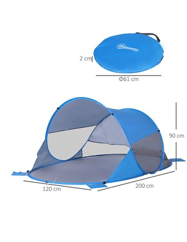 Outsunny Pop Up Beach Tent for 1-2 Persons, Portable UV Protection Sun Shelter, Automatic, Blue A20-142BU
