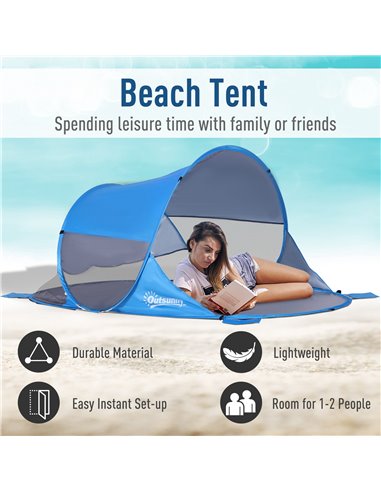 Outsunny Pop Up Beach Tent for 1-2 Persons, Portable UV Protection Sun Shelter, Automatic, Blue A20-142BU