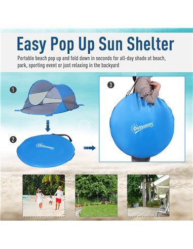 Outsunny Pop Up Beach Tent for 1-2 Persons, Portable UV Protection Sun Shelter, Automatic, Blue A20-142BU