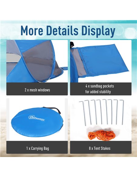 Outsunny Pop Up Beach Tent for 1-2 Persons, Portable UV Protection Sun Shelter, Automatic, Blue A20-142BU - pic 65442 | FastDaddyshop