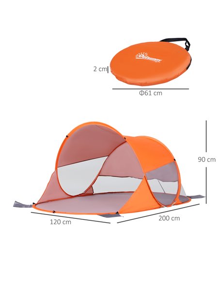 Outsunny Portable Pop-Up Beach Shelter for 1-2 Persons, UV 30+ Protection Automatic Sun Tent, Orange A20-142OG - pic 65448 | FastDaddyshop