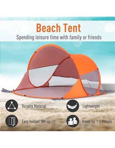 Outsunny Portable Pop-Up Beach Shelter for 1-2 Persons, UV 30+ Protection Automatic Sun Tent, Orange A20-142OG