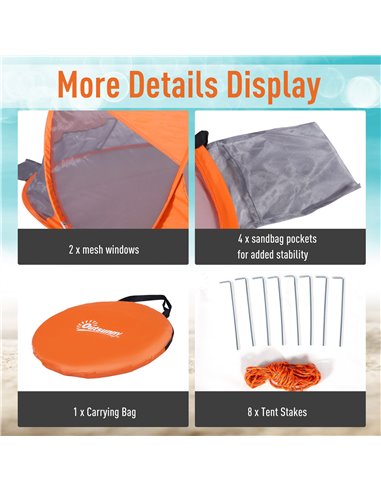 Outsunny Portable Pop-Up Beach Shelter for 1-2 Persons, UV 30+ Protection Automatic Sun Tent, Orange A20-142OG