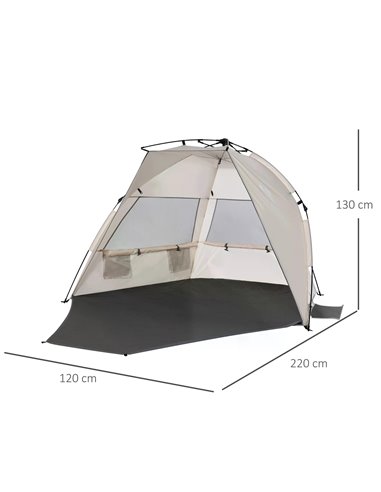 Outsunny 1-2 Man Pop-Up Beach Tent, Sun Shelter UV 20+ Protection w/ Long Floor Mesh Windows Sandbags Carry Bag Summer Hut House