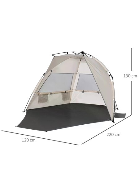 Outsunny 1-2 Man Pop-Up Beach Tent, Sun Shelter UV 20+ Protection w/ Long Floor Mesh Windows Sandbags Carry Bag Summer Hut House - pic 65457 | FastDaddyshop