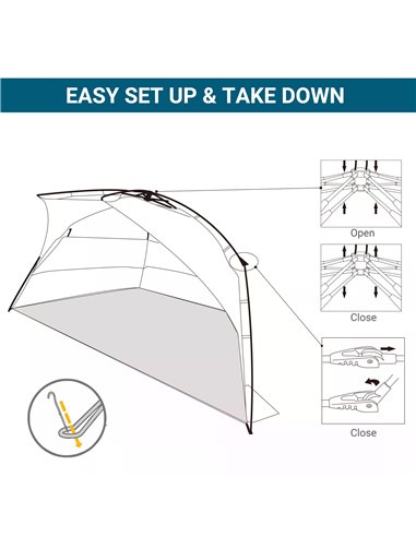 Outsunny 1-2 Man Pop-Up Beach Tent, Sun Shelter UV 20+ Protection w/ Long Floor Mesh Windows Sandbags Carry Bag Summer Hut House