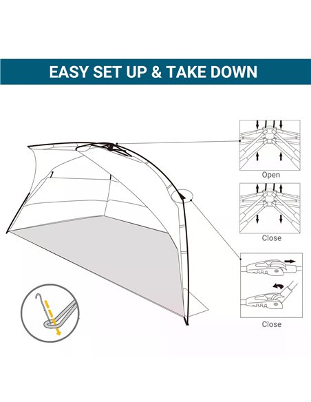 Outsunny 1-2 Man Pop-Up Beach Tent, Sun Shelter UV 20+ Protection w/ Long Floor Mesh Windows Sandbags Carry Bag Summer Hut House - pic 65458 | FastDaddyshop