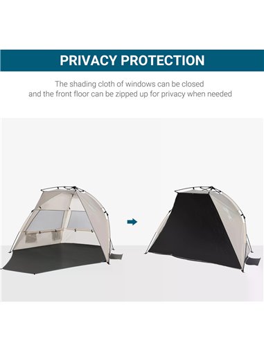 Outsunny 1-2 Man Pop-Up Beach Tent, Sun Shelter UV 20+ Protection w/ Long Floor Mesh Windows Sandbags Carry Bag Summer Hut House